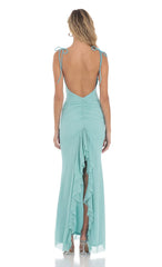Mesh Open Back Maxi Dress in Aqua