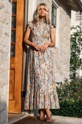 Kearny Ruffle Maxi Dress | Light Blue Floral + Gold