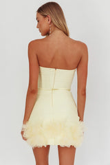 Leni Strapless Embellished Hem Mini Dress Lemon