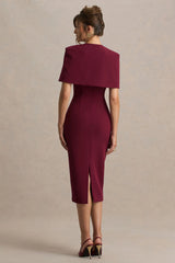 Baylor | Burgundy Midi-Dress With Removable Cape