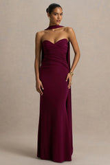 Leila | Burgundy Sweetheart Maxi Dress With Scarf