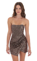 Strapless Knit Bronze Sequin Dress in Black