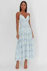 South Pacific Strappy Back Maxi Dress Floral Blue
