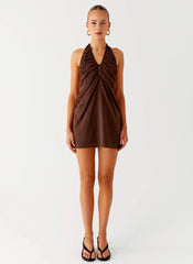 Jepsen Halter Mini Dress - Chocolate