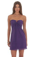 Embellished Mesh Strapless Dress in Purple