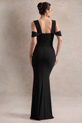 Amoura | Black Square-Neck Draped Wrap Maxi Dress