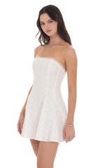 Eyelet Floral Strapless Dress in White