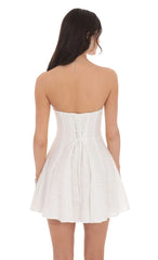 Eyelet Floral Strapless Dress in White