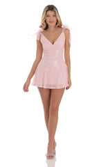 Sequin Shoulder Ties Dress in Pink
