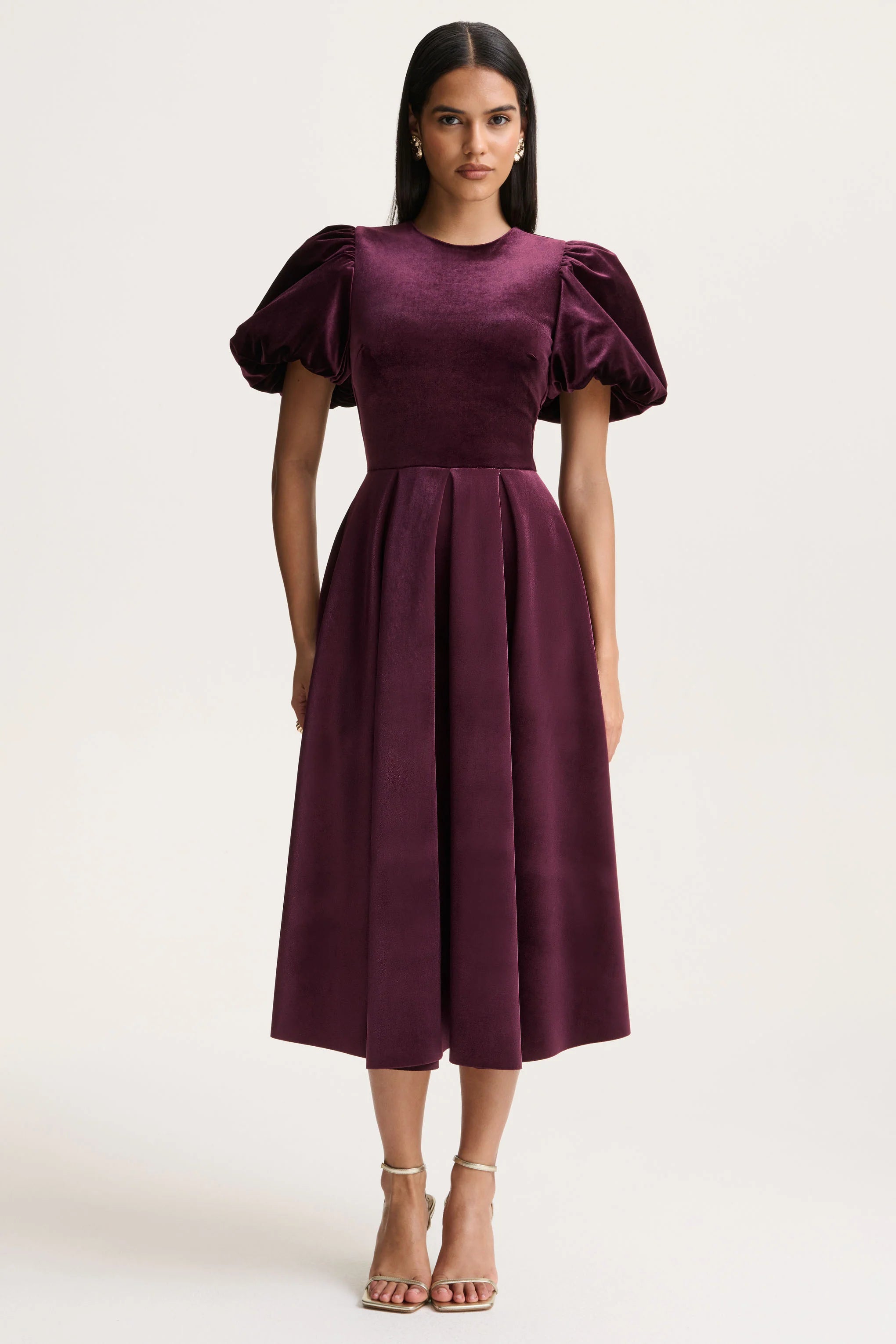 Seraphic | Burgundy Velvet Puff-Sleeve Midi Dress