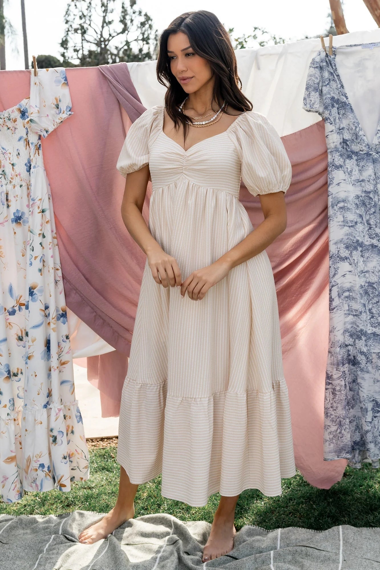 Poppy Midi Dress | Natural + Off White