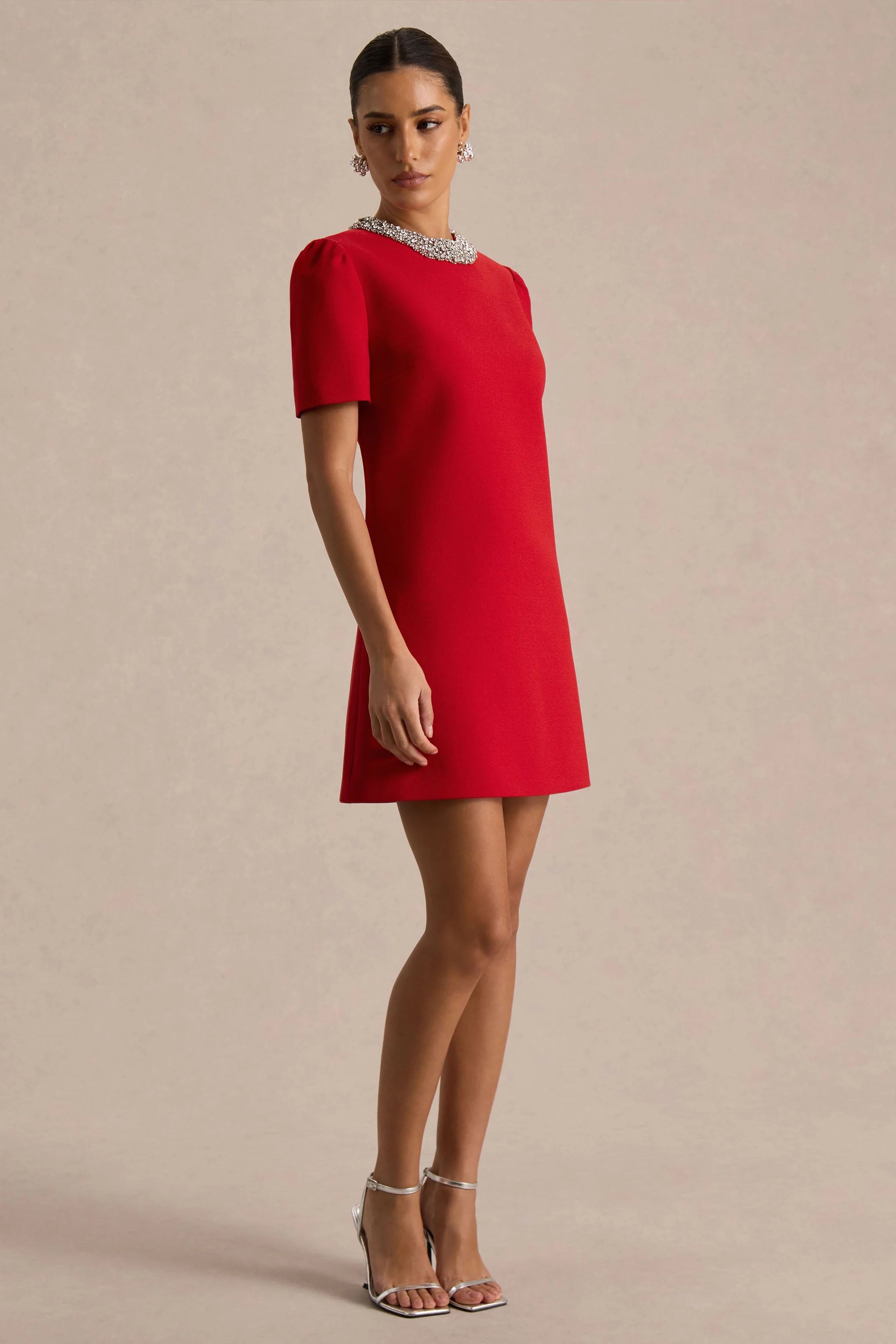 Jackie | Red Embellished High-Neck Mini Dress