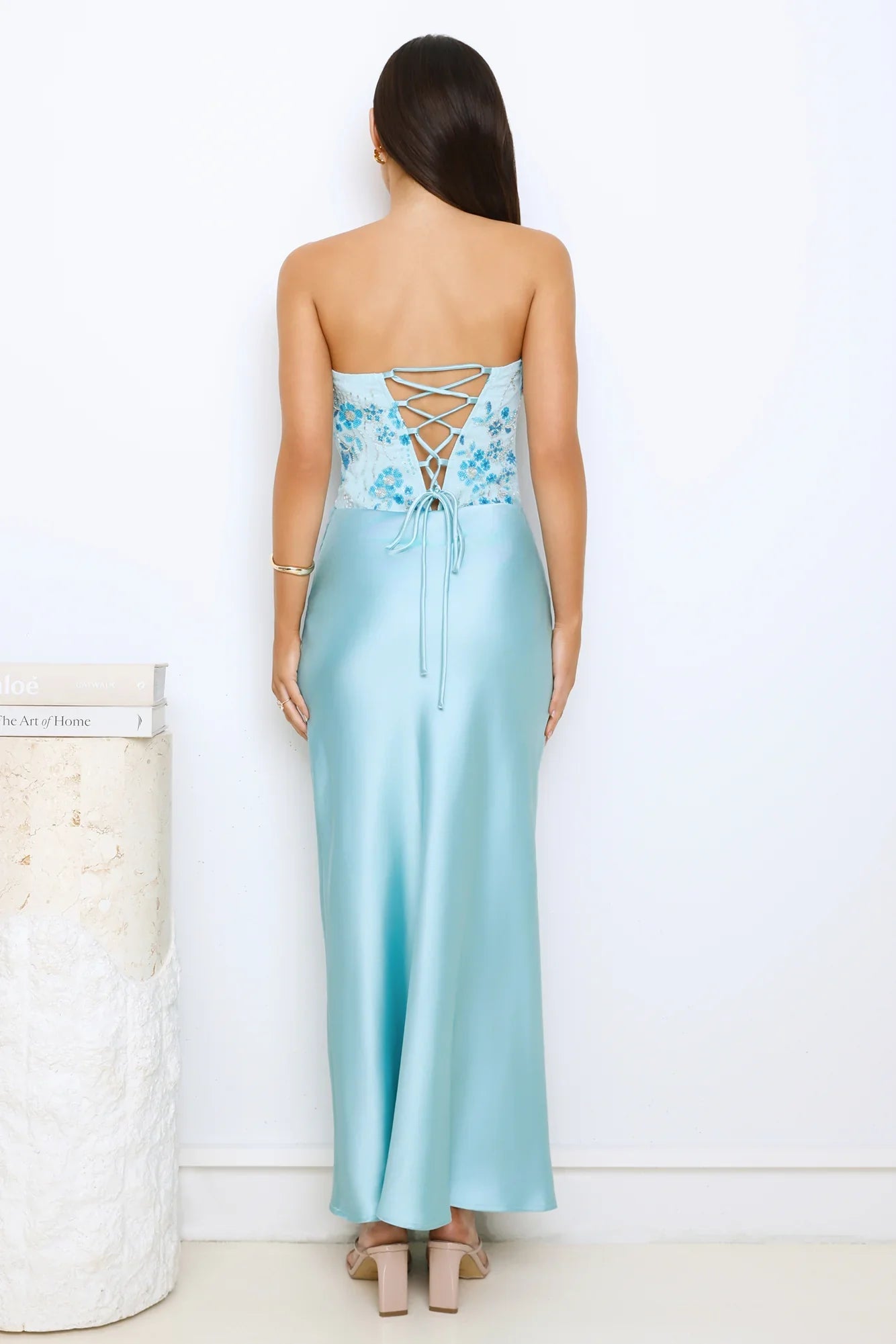 Dazzle On Demand Strapless Satin Maxi Dress
