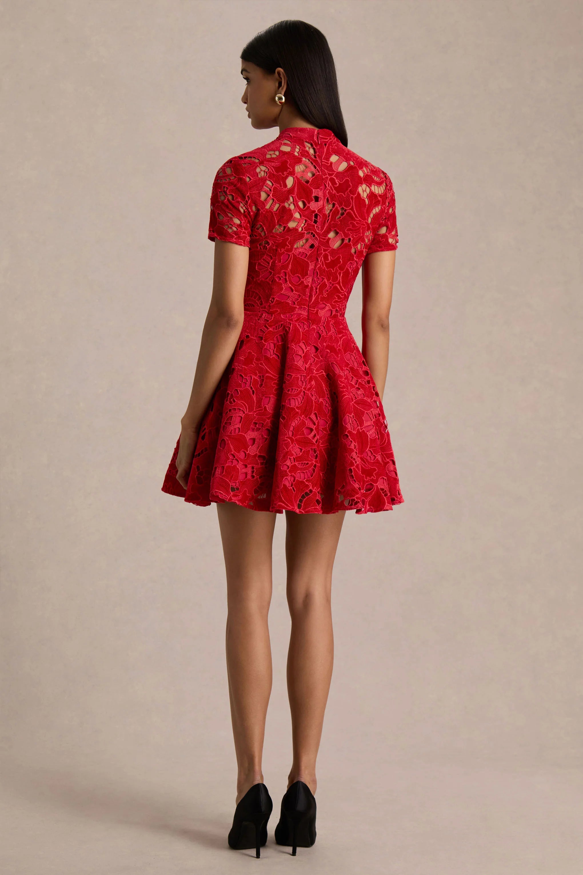 Roam | Red Lace High-Neck Mini Dress