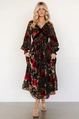 Adele Velvet Dress | Black + Rose Floral