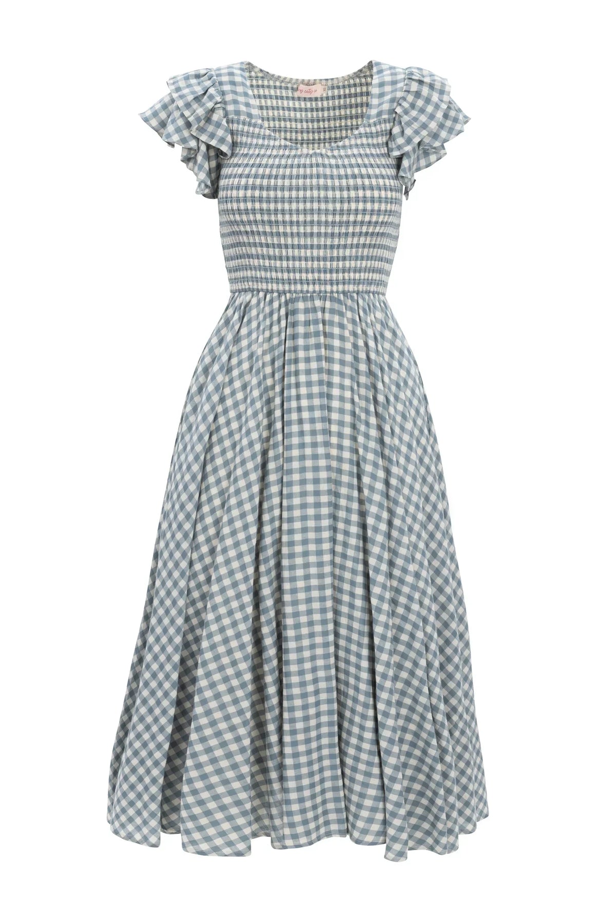 Hattie Dress in Dusty Teal Gingham