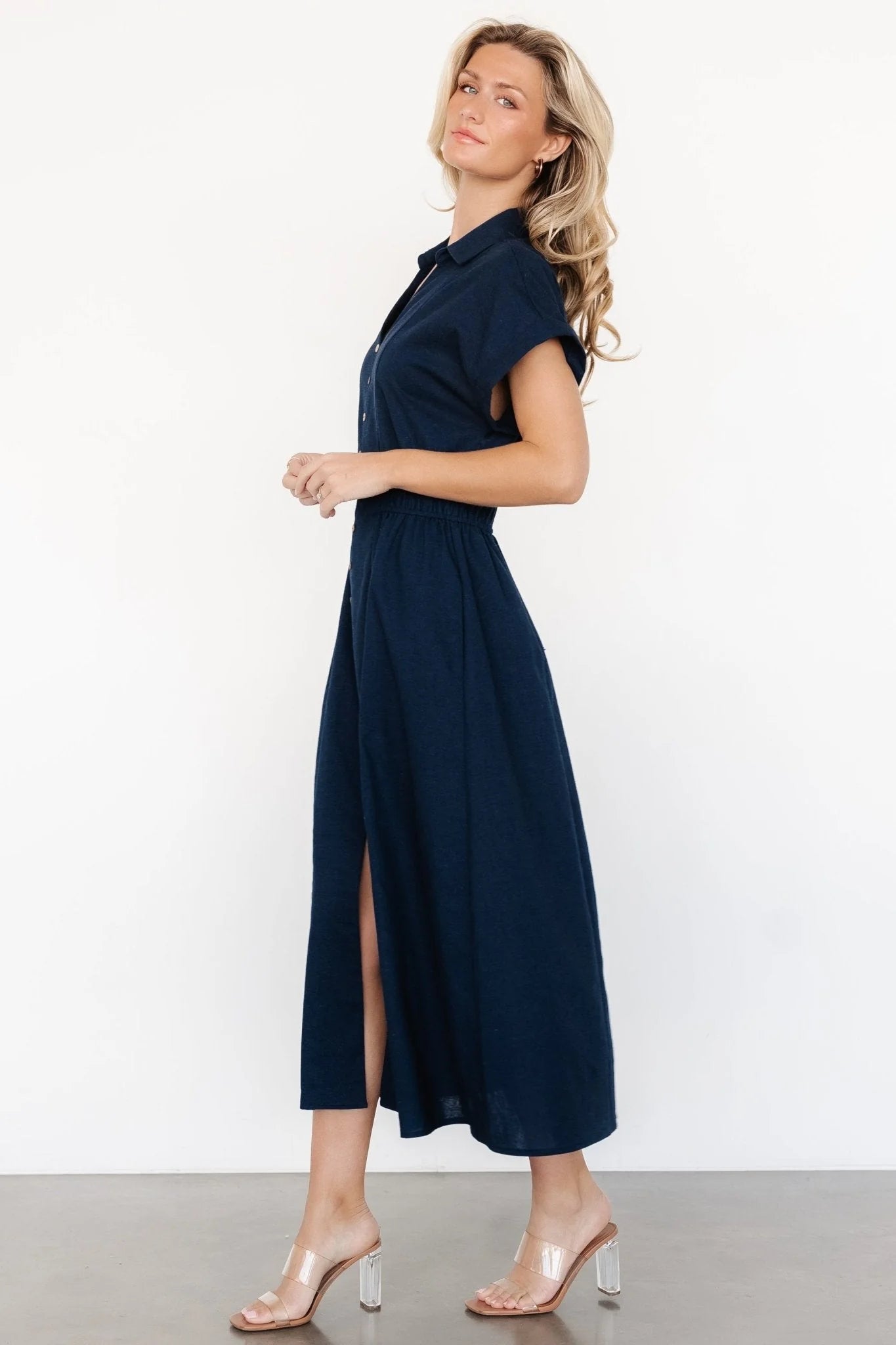 Larah Button Dress | Navy Blue