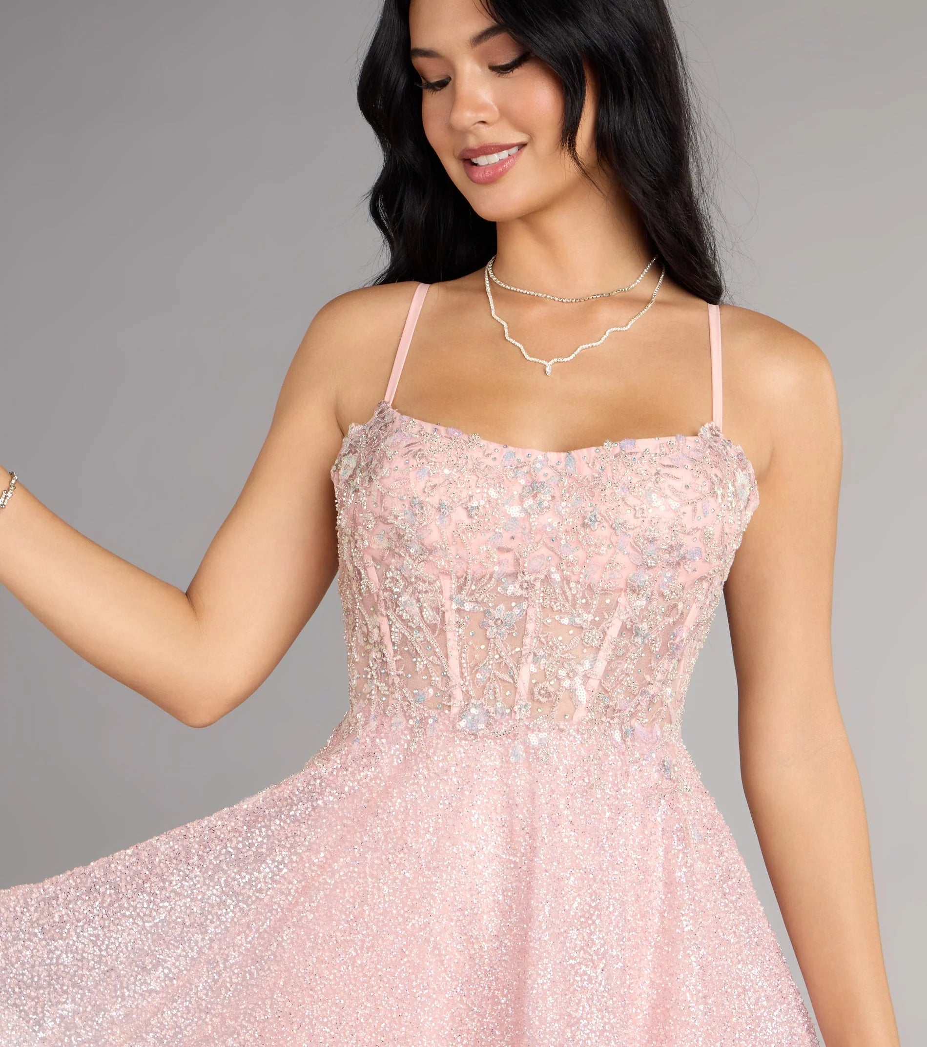 Athena Glitter Corset Lace-Up Skater Dress