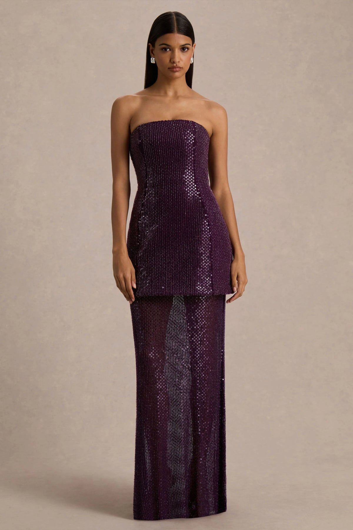 Luciana | Purple Embellished Bandeau Maxi Dress