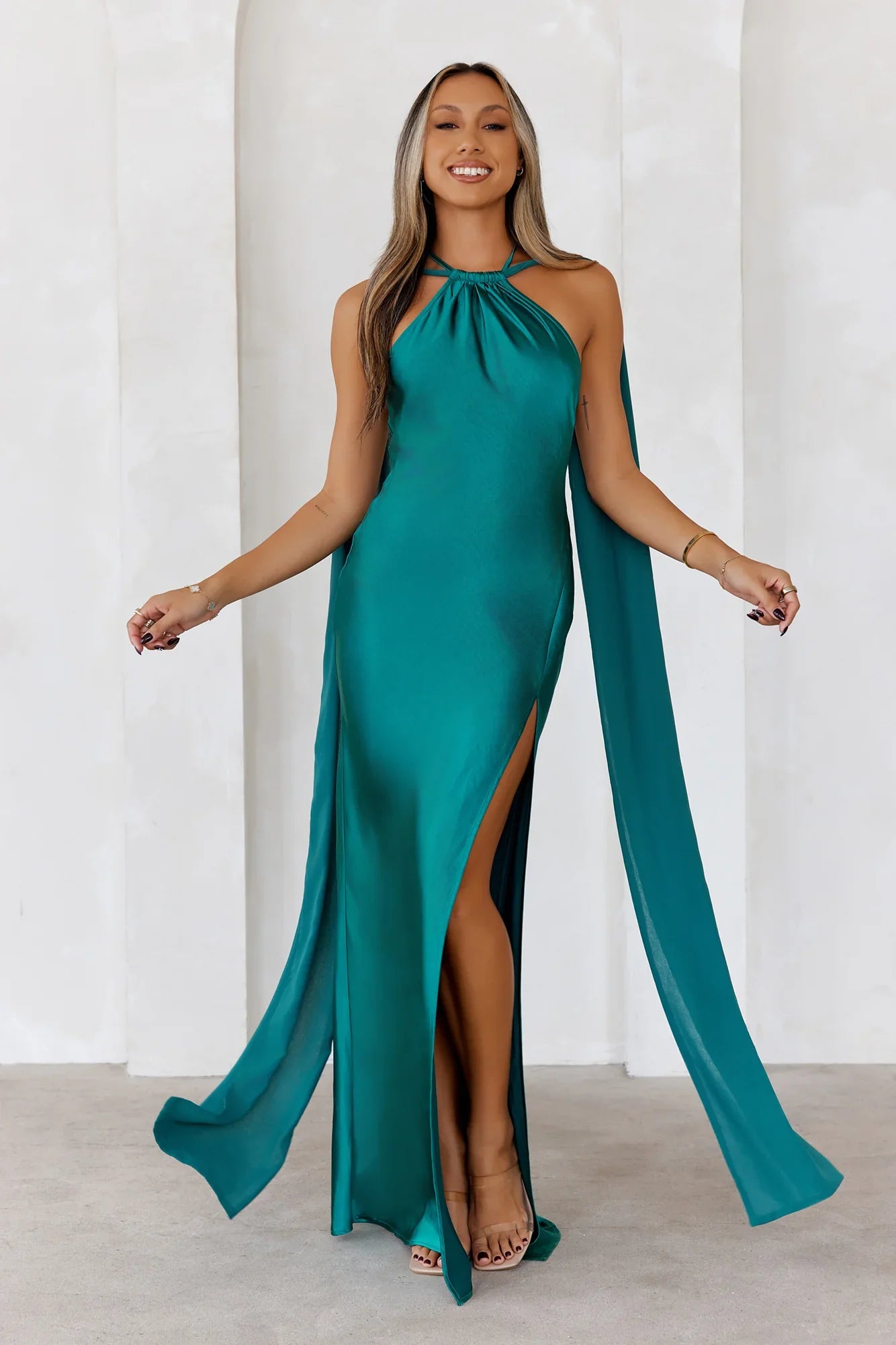 Golden Empress Satin Maxi Dress