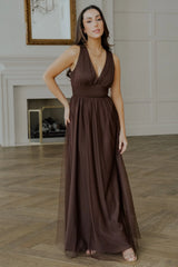 Kamila Tulle Maxi Dress | Espresso