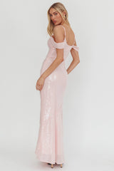 Madrid Sunset Off-Shoulder Sequin Maxi Dress Pink