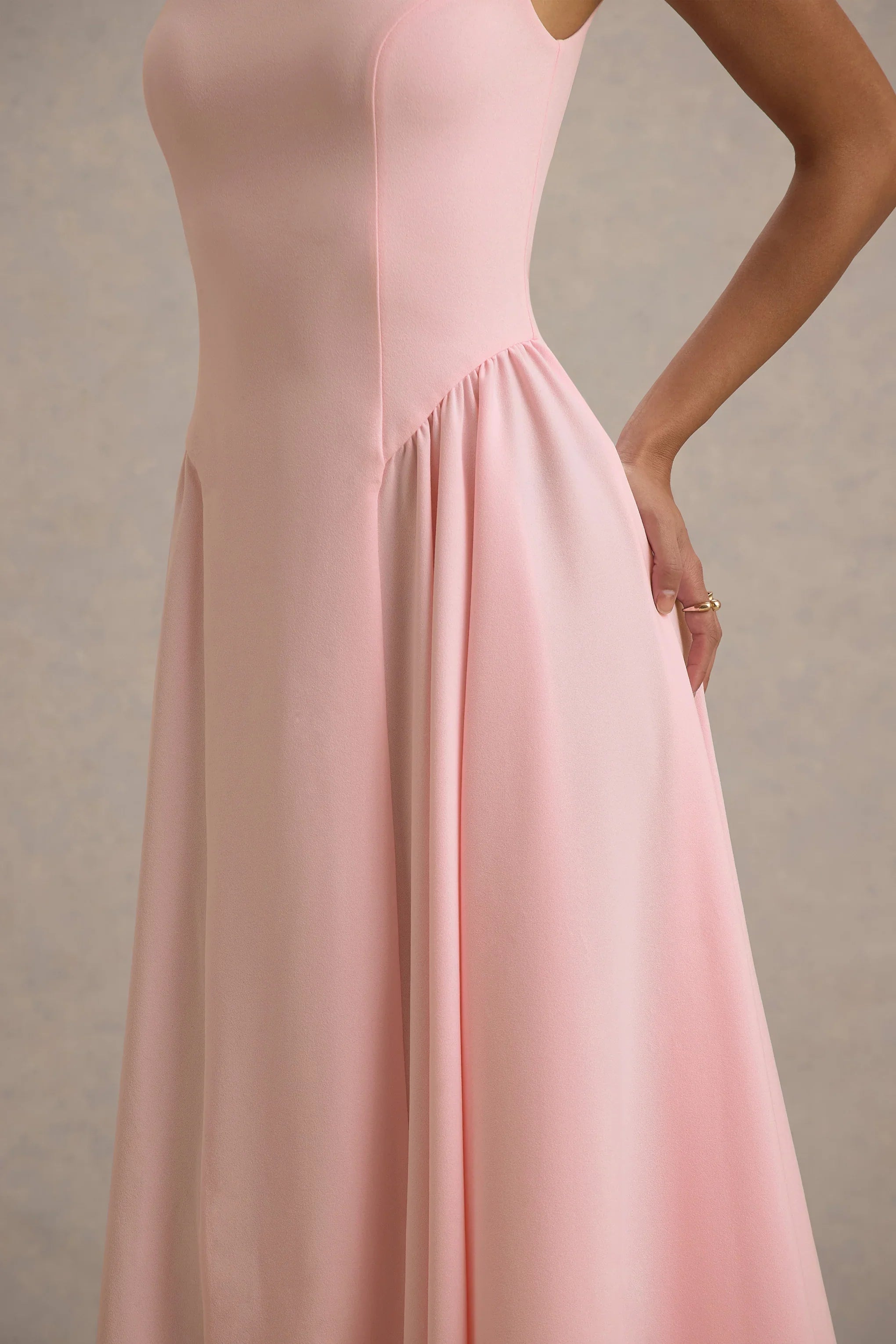 Muriel | Pink Boat-Neck Volume-Hem Midi Dress