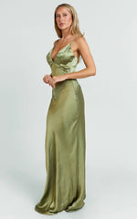 Quincy Maxi Dress Satin Slip Dress in Olive