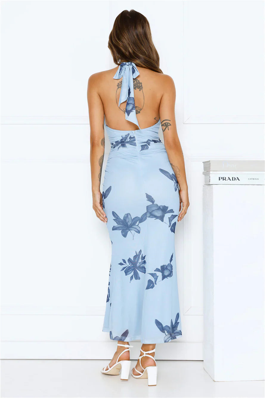 Petal Dusk Mesh Halter Maxi Dress