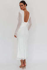 Lustre Open Back Mesh Maxi Dress White