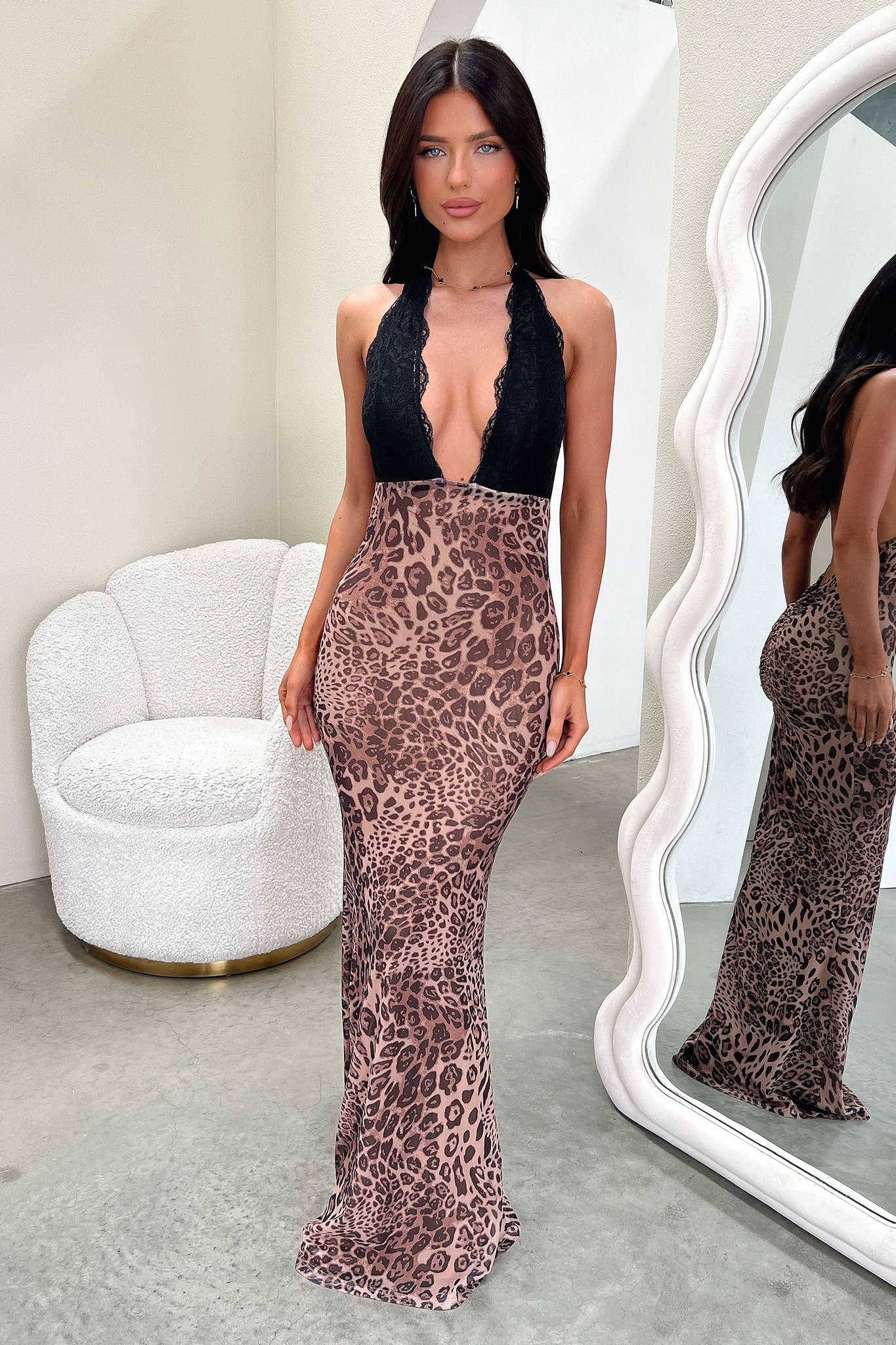 Whittaker Lace Bust Maxi Dress - Leopard