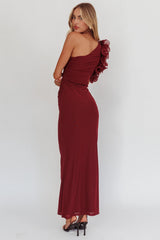 Deanna One-Shoulder Ruffle Maxi Dress Wine