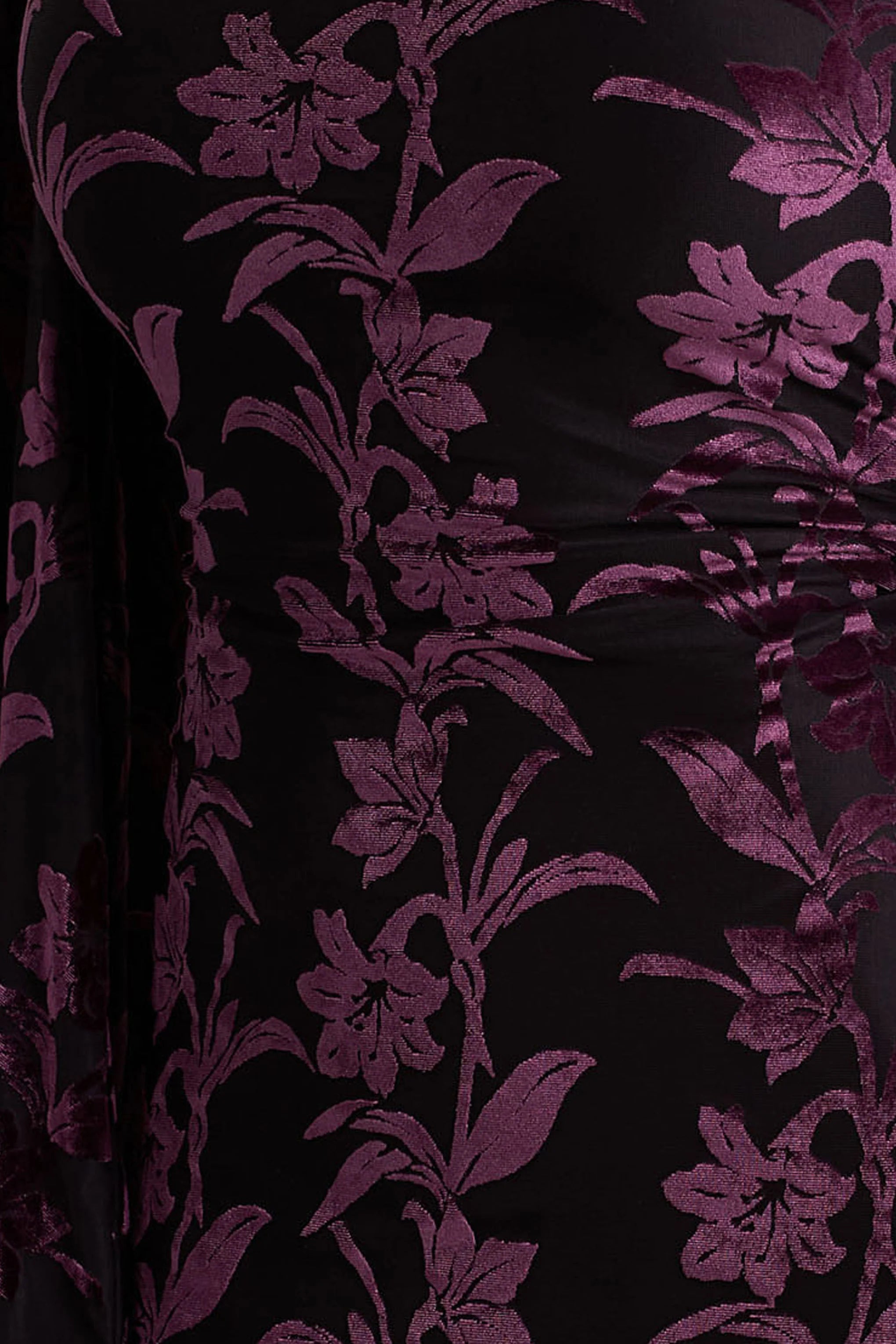 Janet | Black And Burgundy Devore High-Neck Maxi Dress With Cut-Out Details
