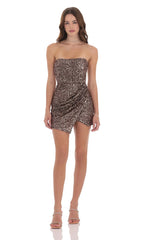 Strapless Knit Bronze Sequin Dress in Black