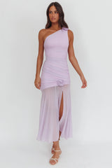 Lost Love One-Shoulder Sheer Hem Maxi Dress Lilac
