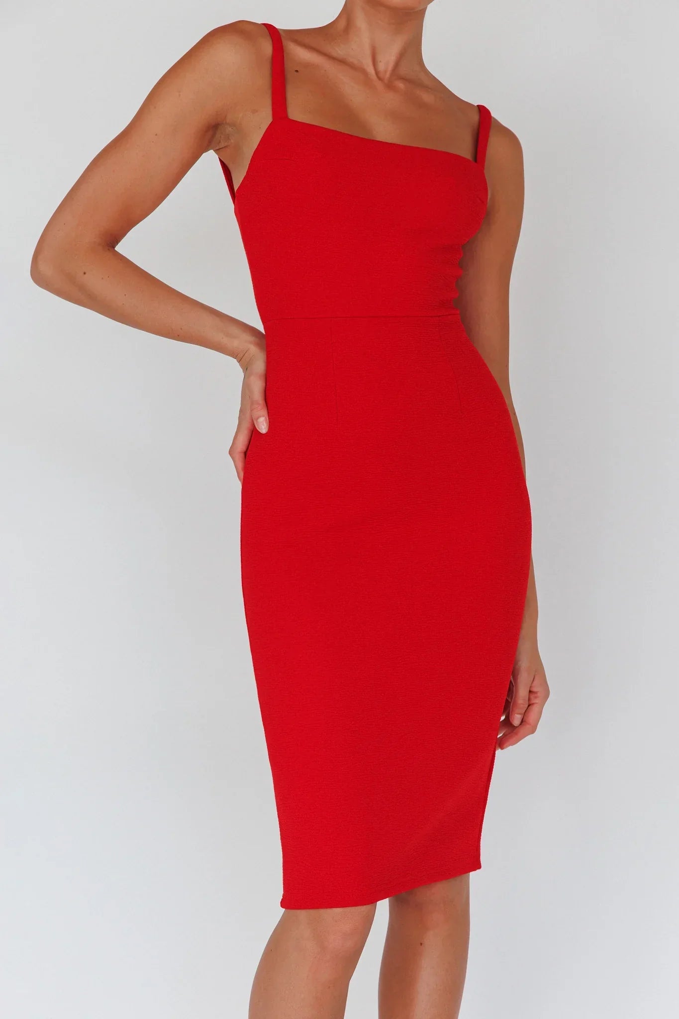 Georgia Square Neckline Midi Dress Red