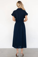 Larah Button Dress | Navy Blue