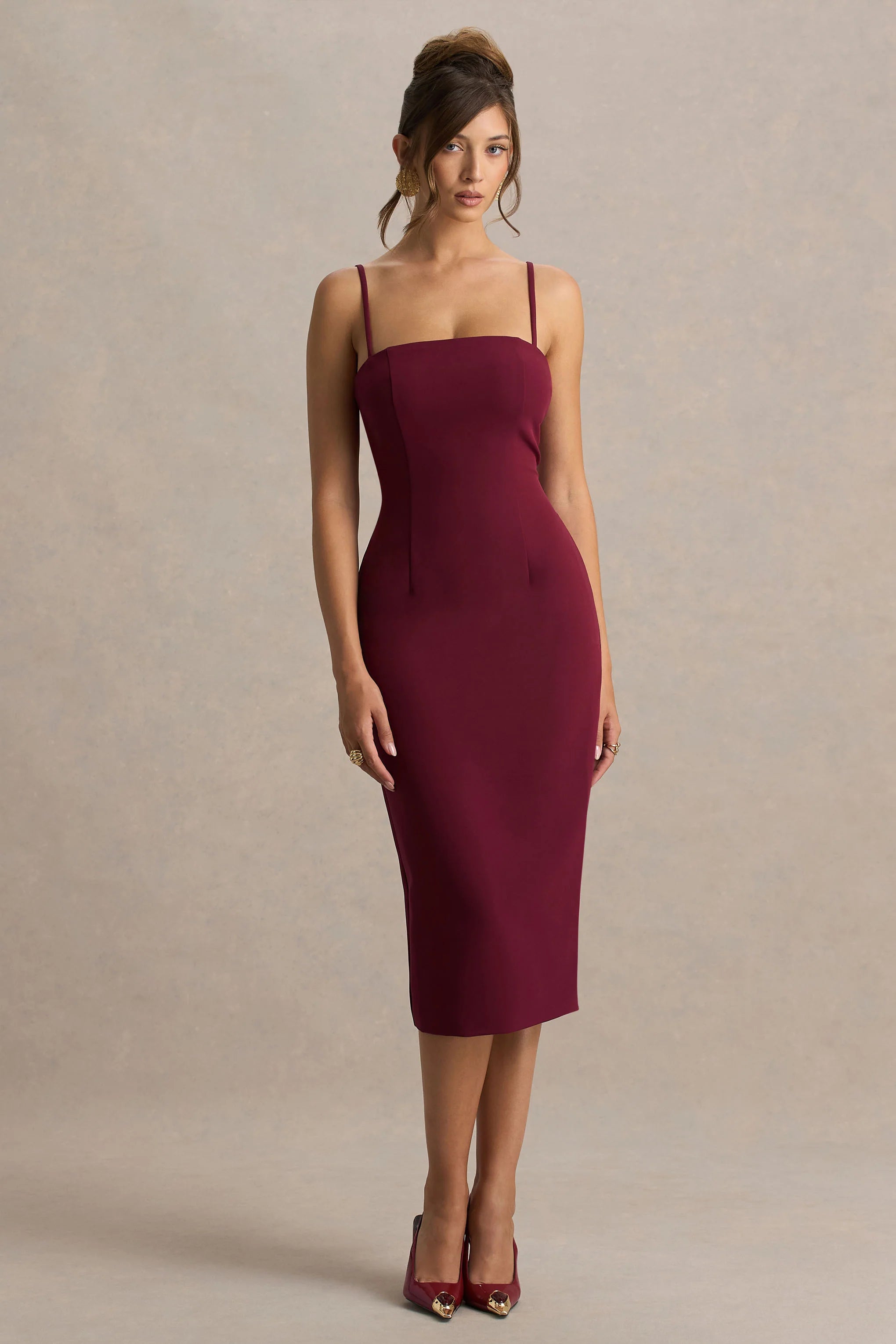 Baylor | Burgundy Midi-Dress With Removable Cape