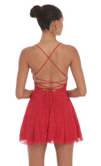Lace Floral Mini Dress in Red