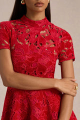 Roam | Red Lace High-Neck Mini Dress