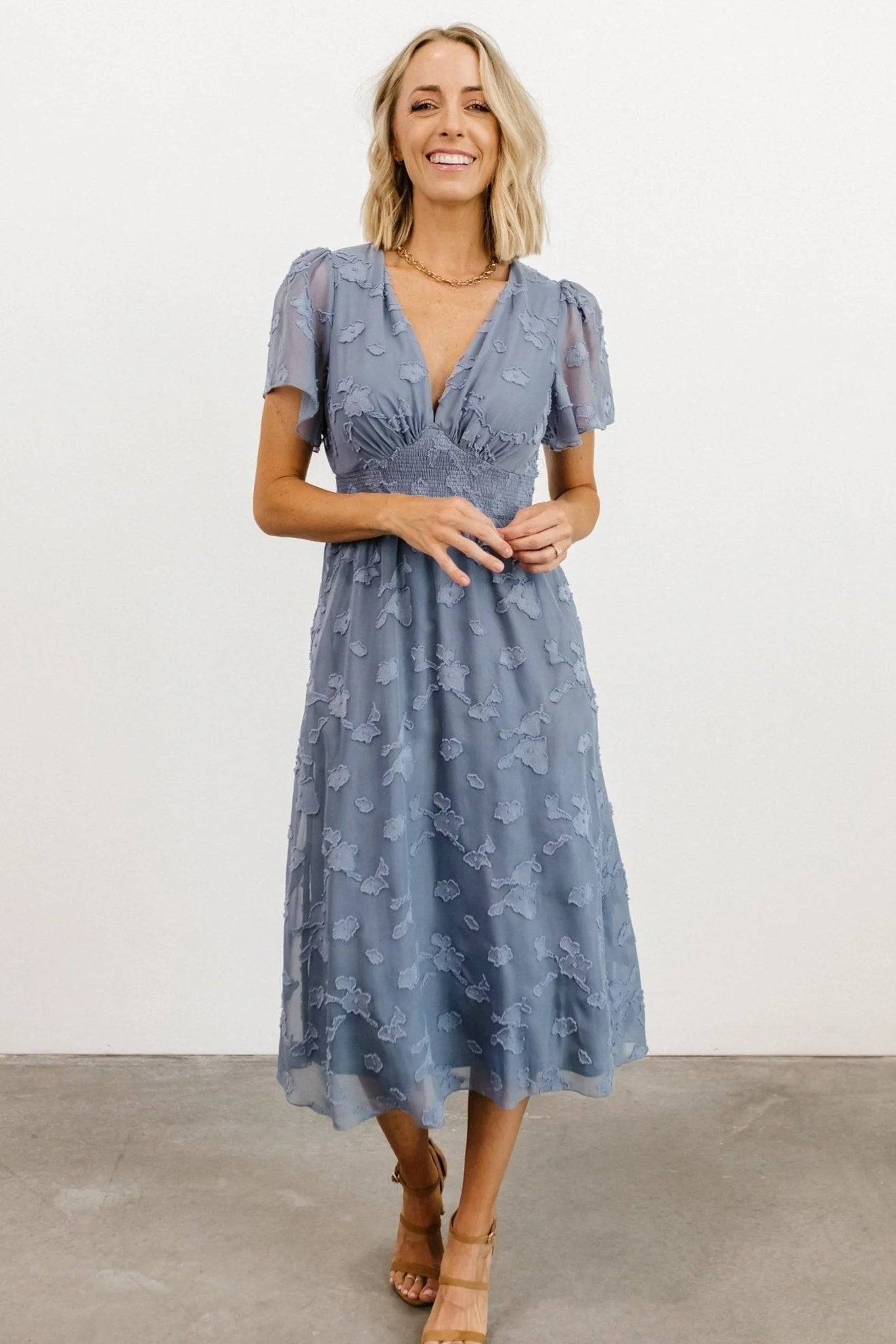 June Smocked Midi Dress | Blue