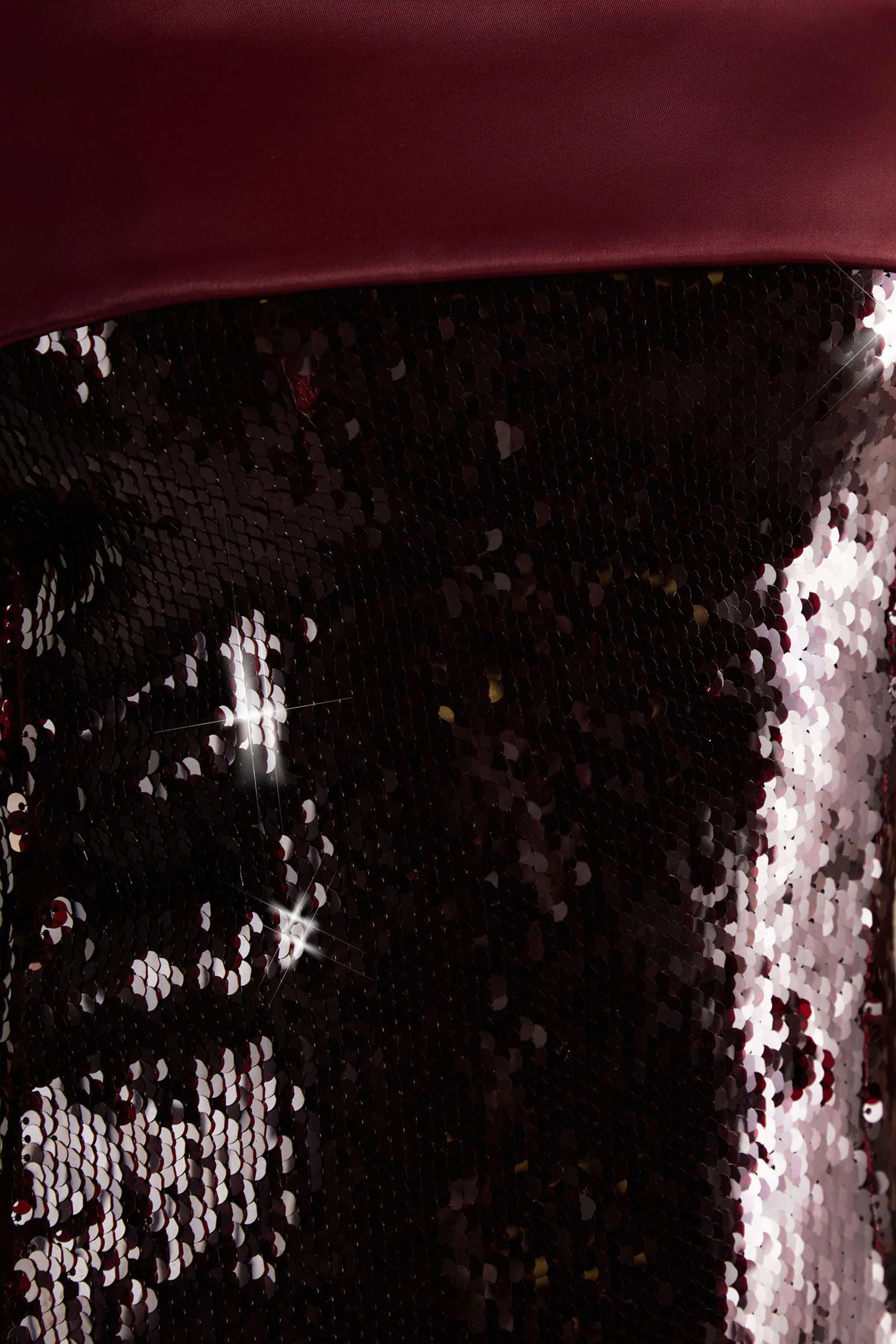 Casandra | Burgundy Sequin Bandeau Mini Dress With Satin Trim