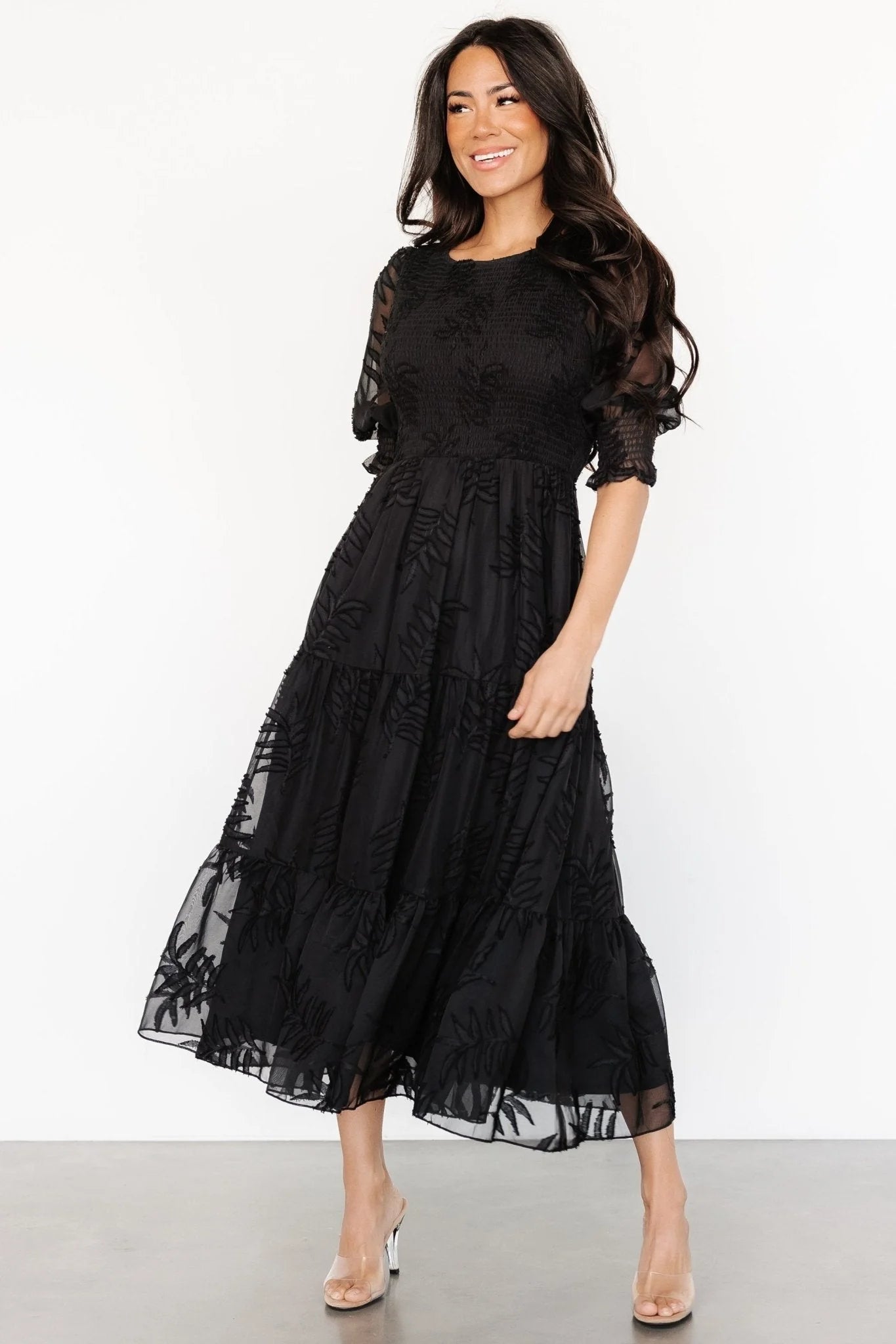 Nellie Smocked Midi Dress | Black