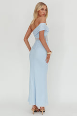 Gala One-Shoulder Sheer Waist Maxi Dress Blue