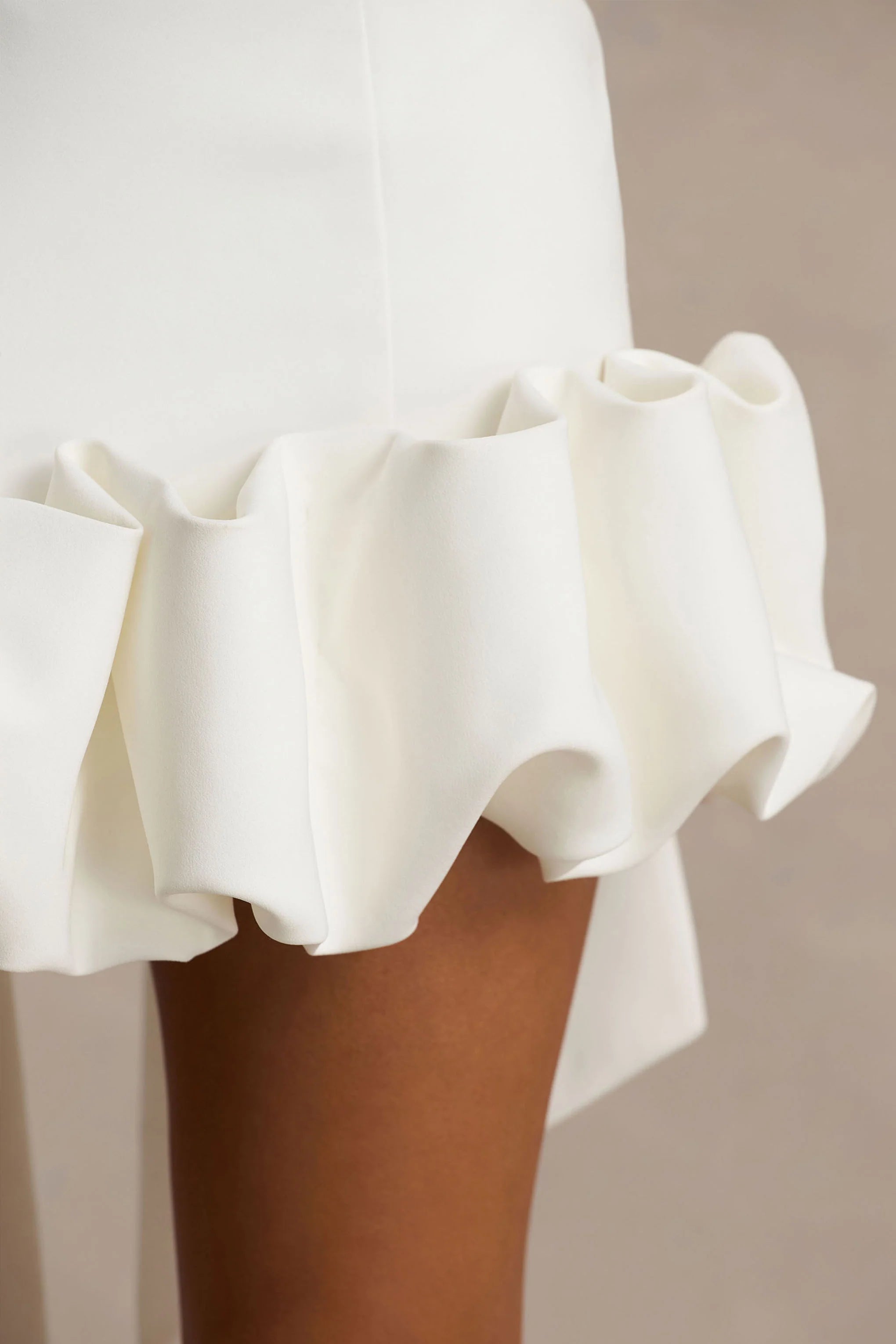 Geneve | White Halter-Neck Mini Dress With Ruffled Trim