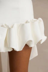 Geneve | White Halter-Neck Mini Dress With Ruffled Trim