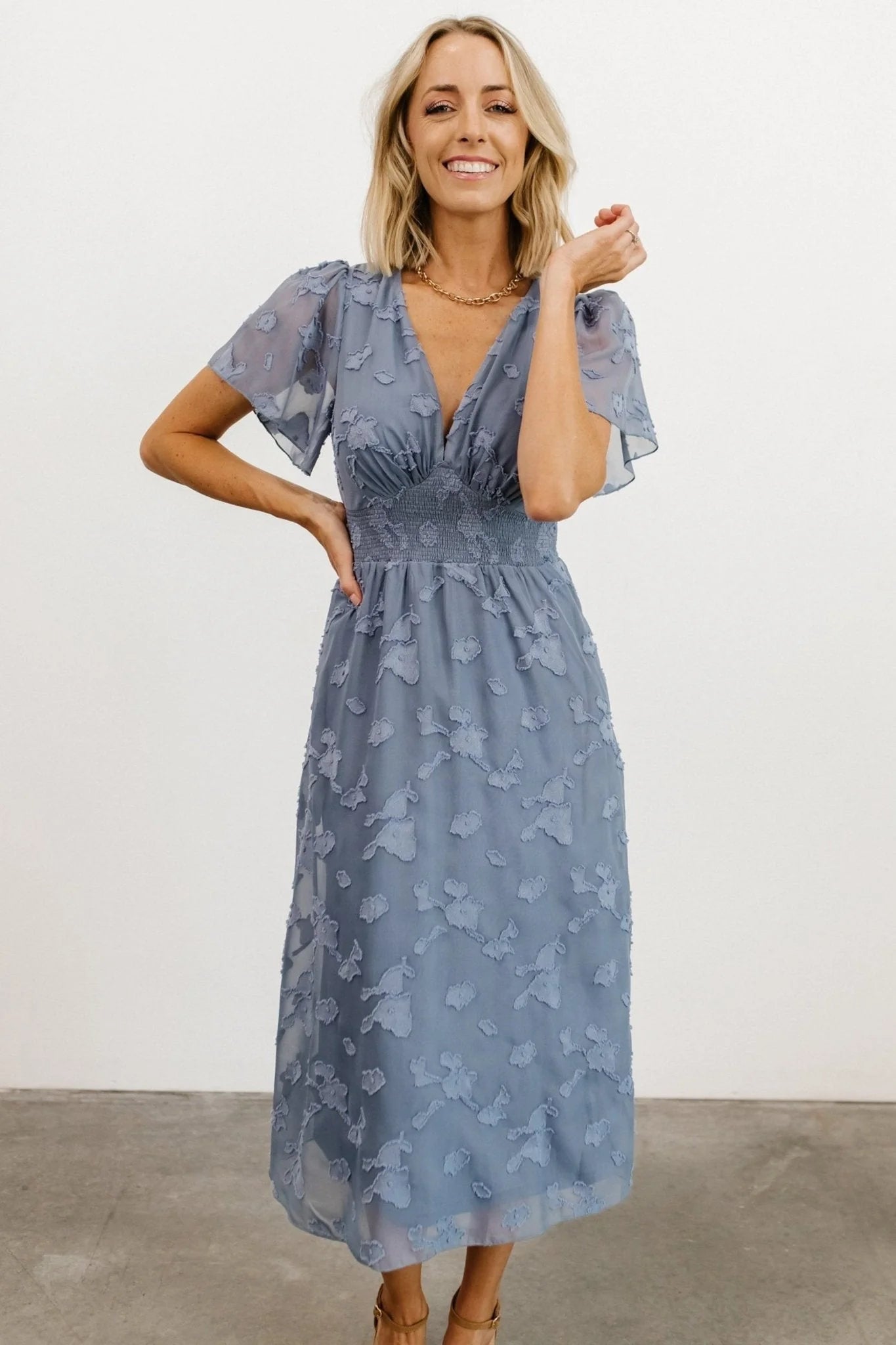 June Smocked Midi Dress | Blue