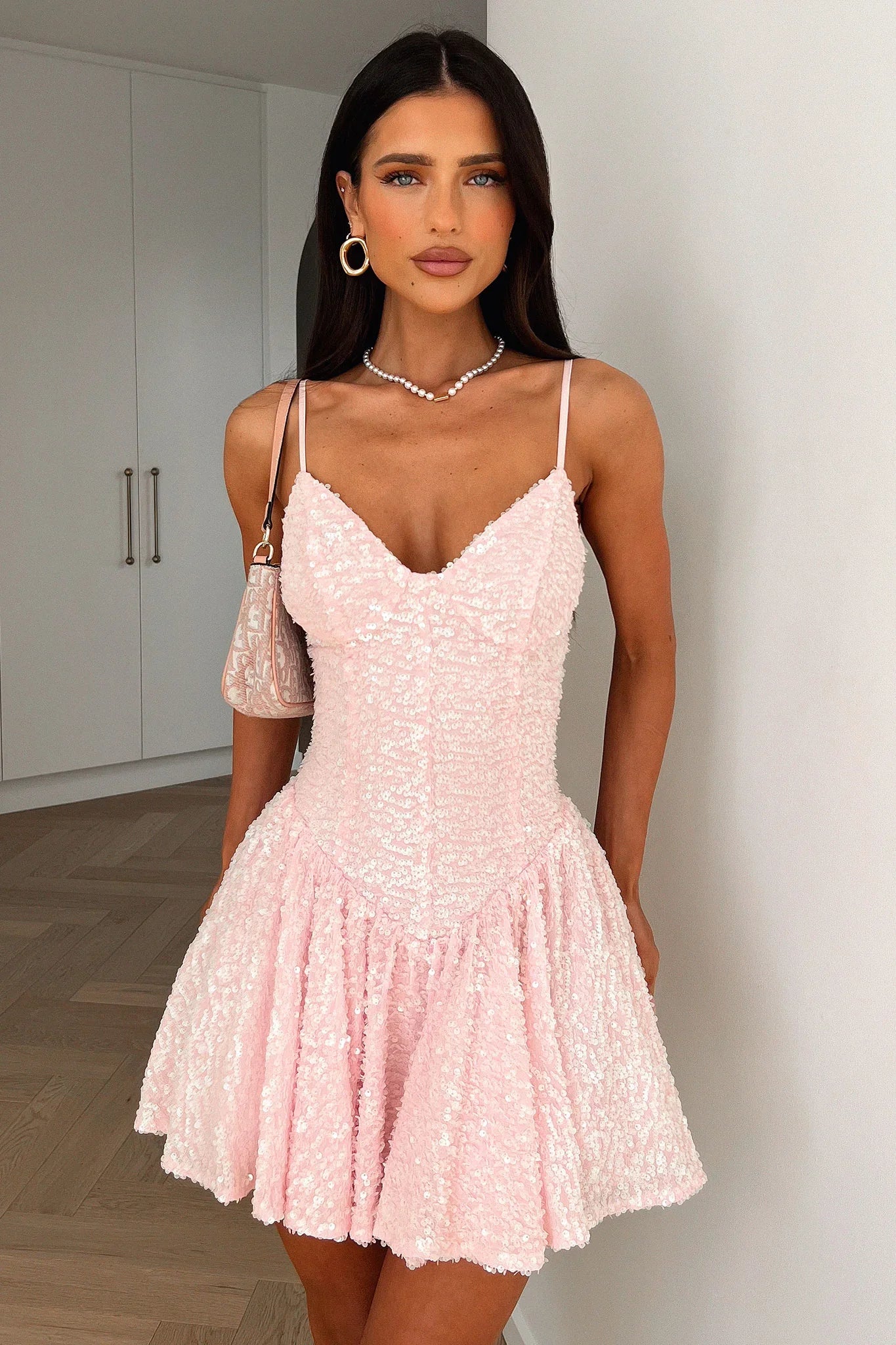 Mercedes Sequin Mini Dress - Baby Pink