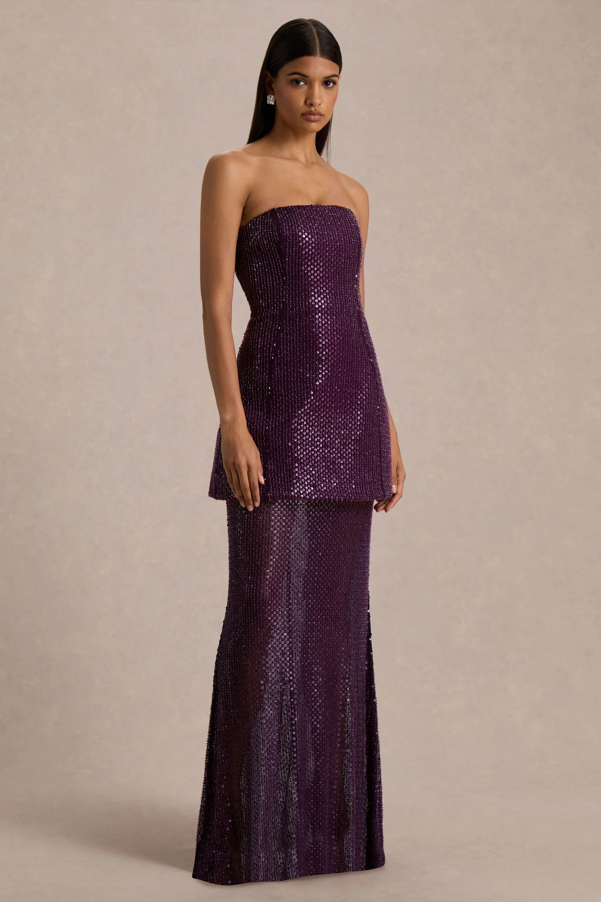 Luciana | Purple Embellished Bandeau Maxi Dress