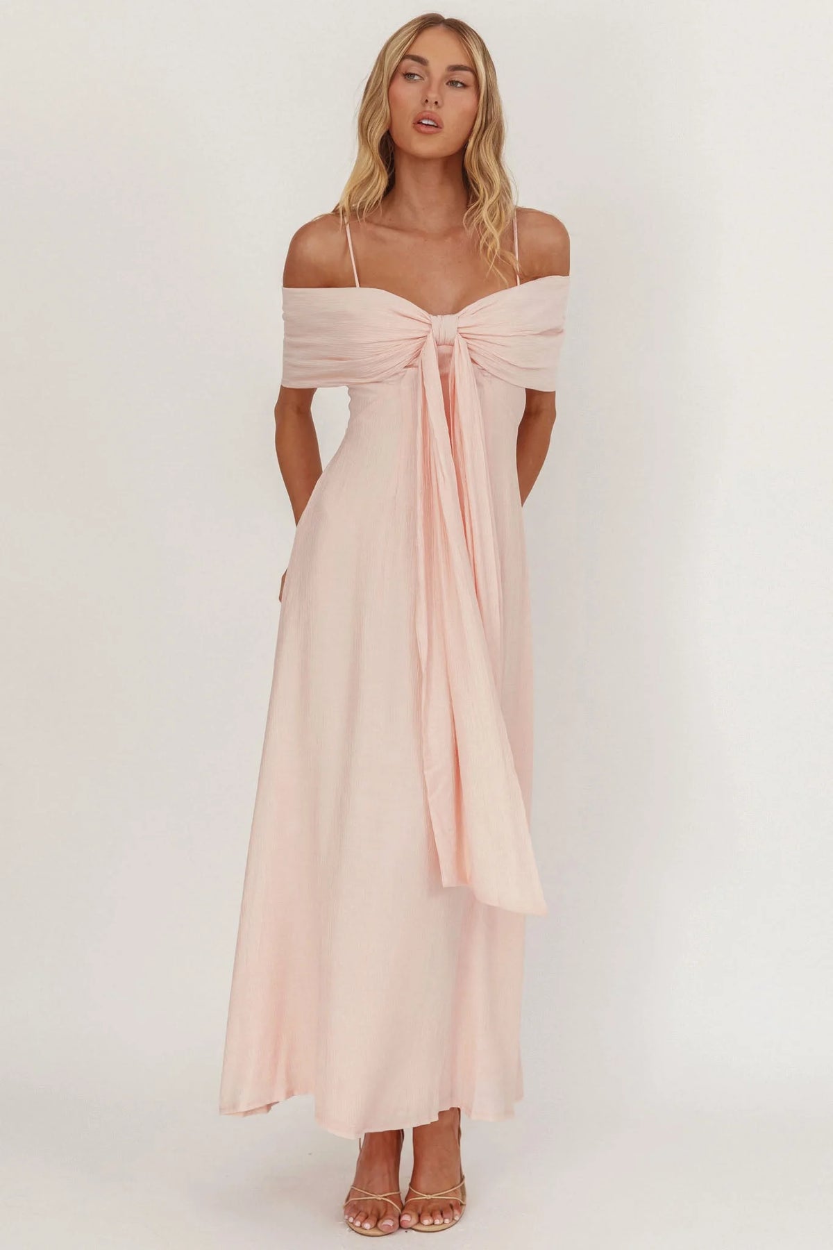 Lillibet Bow Tied Bust Midi Dress Pink